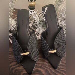 Rebecca Minkoff Black Mules with Gold Detail